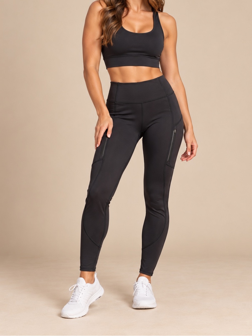 Athleta Rainier Tight Black Leggings Size Medium Zip Pocket Performance Running